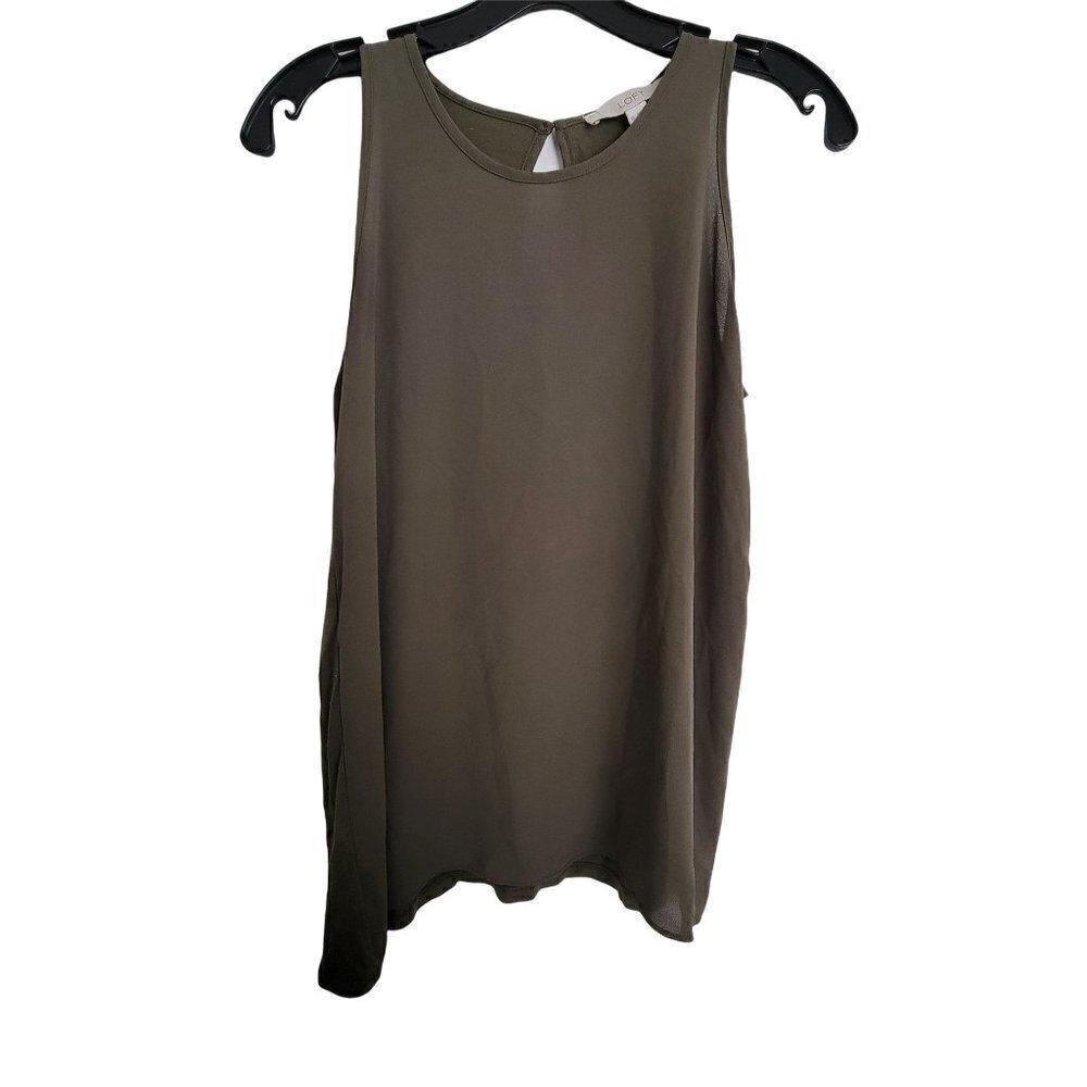 Loft Sleeveless Keyhole Button Back Green Silky Smooth Tank Blouse Top Size XS